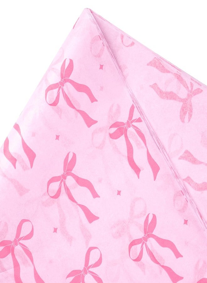 ورق مناديل مزين بفيونكات وردية من WRAPAHOLIC - 60 ورقة مقاس 14 × 20 بوصة، فيونكات وردية ونجوم لامعة، كمية كبيرة، مثالي لحفلات استقبال المولود الجديد وأعياد ميلاد البنات، ولتزيين هدايا الحفلات. - Image 3